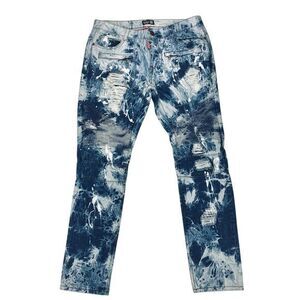 Square Zero Distressed Jeans Mens 36 Blue White Splatter Y2K Rock Grunge Denim